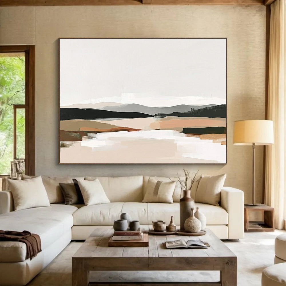 Minimalist Earth - Toned Landscape Abstract Painting with Soft Color Blocks DYP241