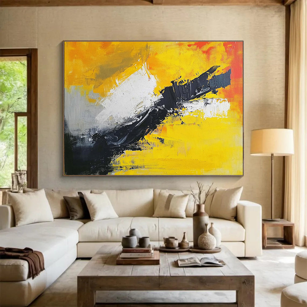 Expressive Abstract Painting with Vivid Yellow and Bold Black DYP551