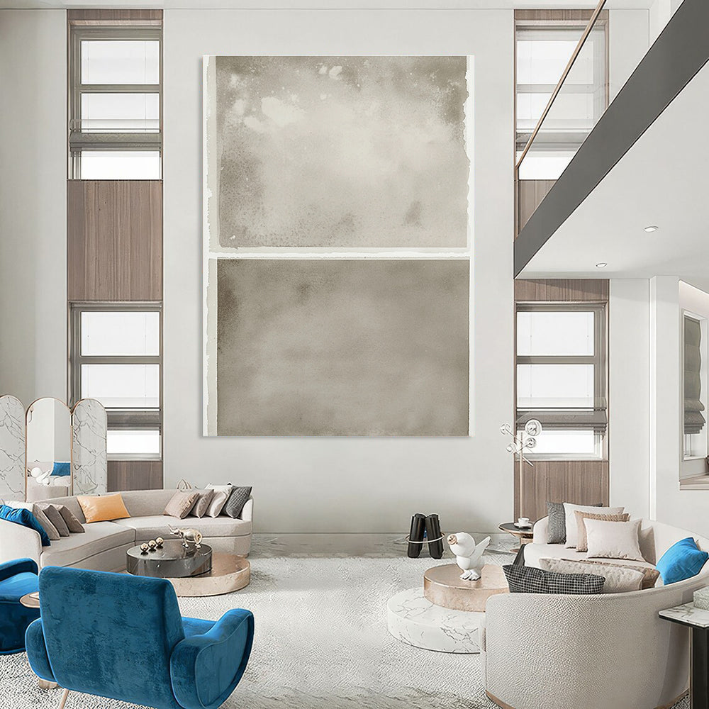 Large abstract watercolor prints in grayish-beige on clean white paper with a spacious blank area below for versatile display.STSC1454
