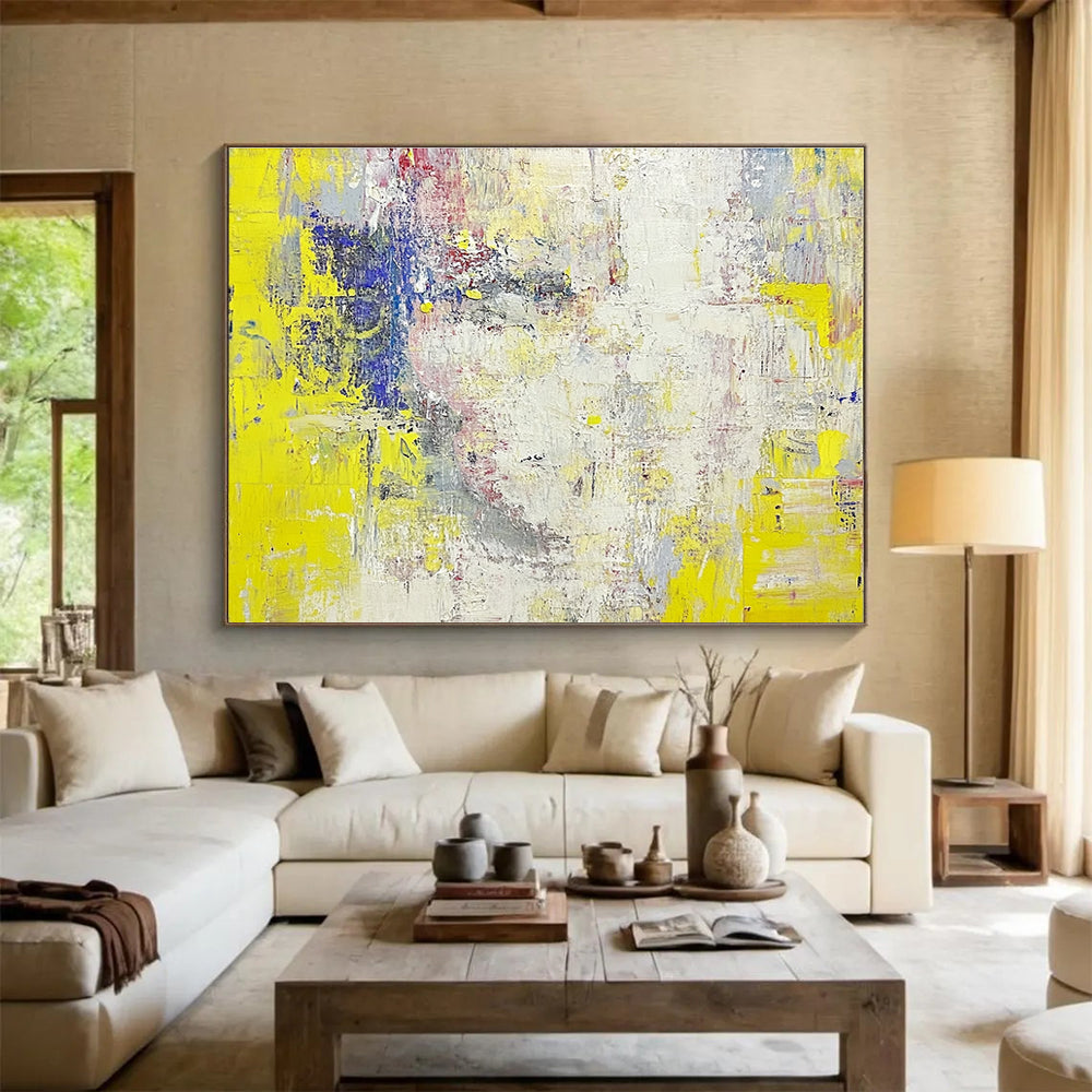 Yellow Abstract Composition Painting with Colorful Accents DYP528