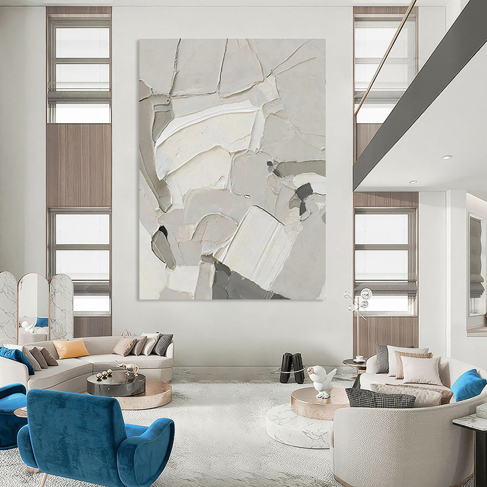 Beige Textured Abstract Painting with Fragmented Shapes ADGE509