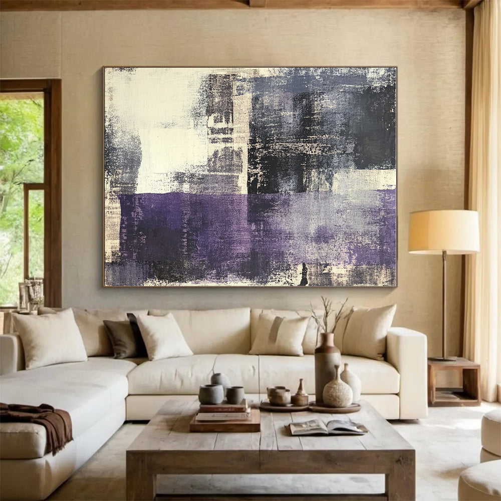Purple Gray Abstract Painting with Moody Textures GER525
