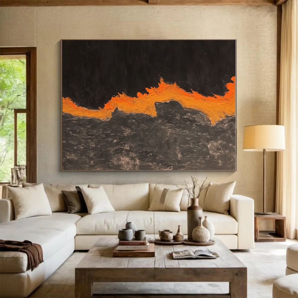 Black Orange Jagged Line Abstract Painting GER834