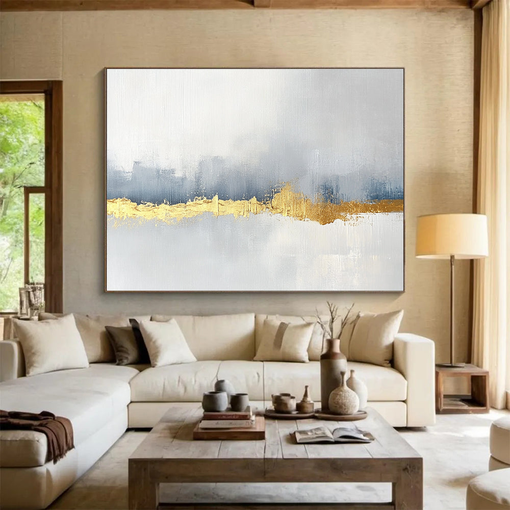 Gold Accent Abstract Painting with Gray and Golden Tones DYP226