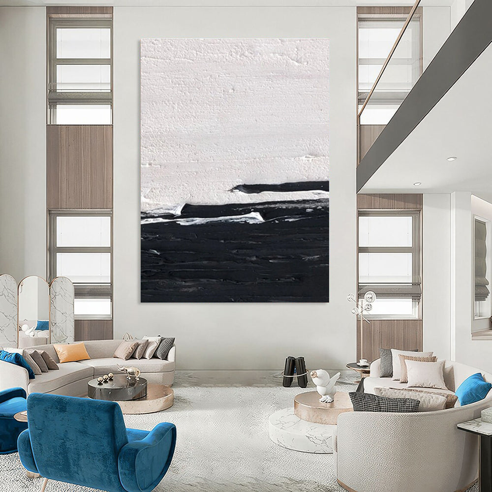 Black and White Horizontal Textured Abstract Painting ADGE402
