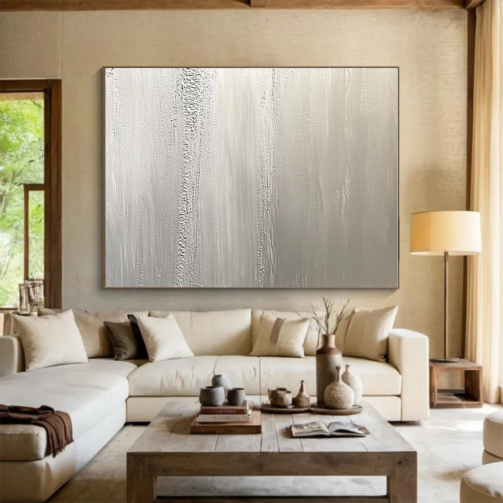 Silver Textured Abstract Painting with Subtle Patterns GER117
