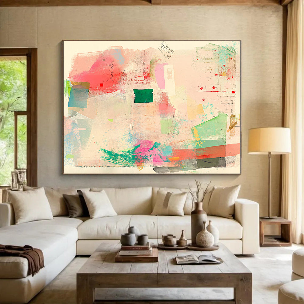Colorful Collage Abstract Painting with Mixed Media Elements GER076