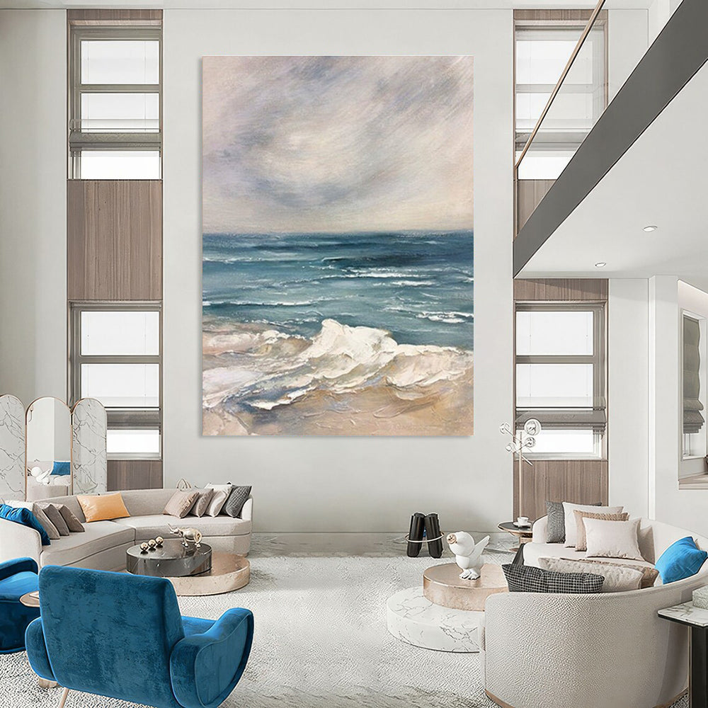 Blue White Grey Sea Abstract Painting ADGE048