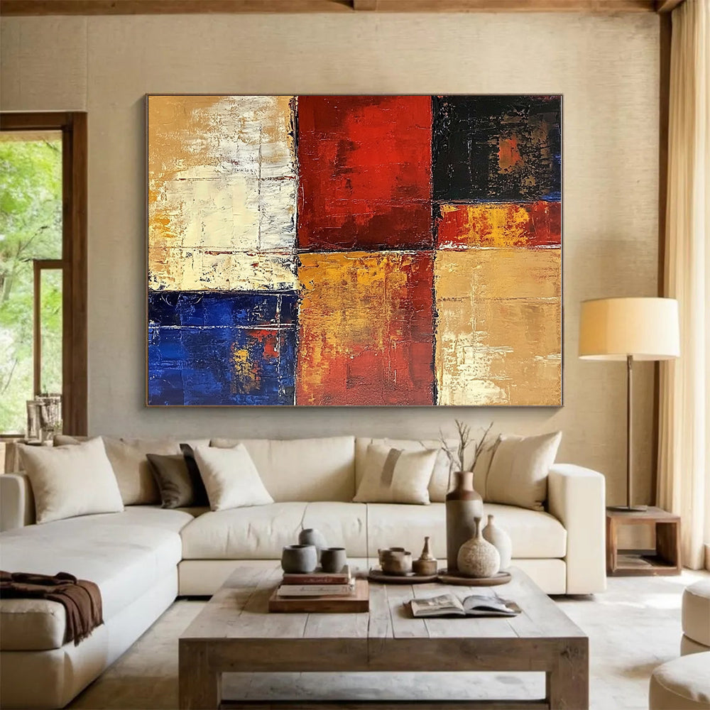 Red Yellow and Blue Abstract Painting with Geometric Blocks GER475