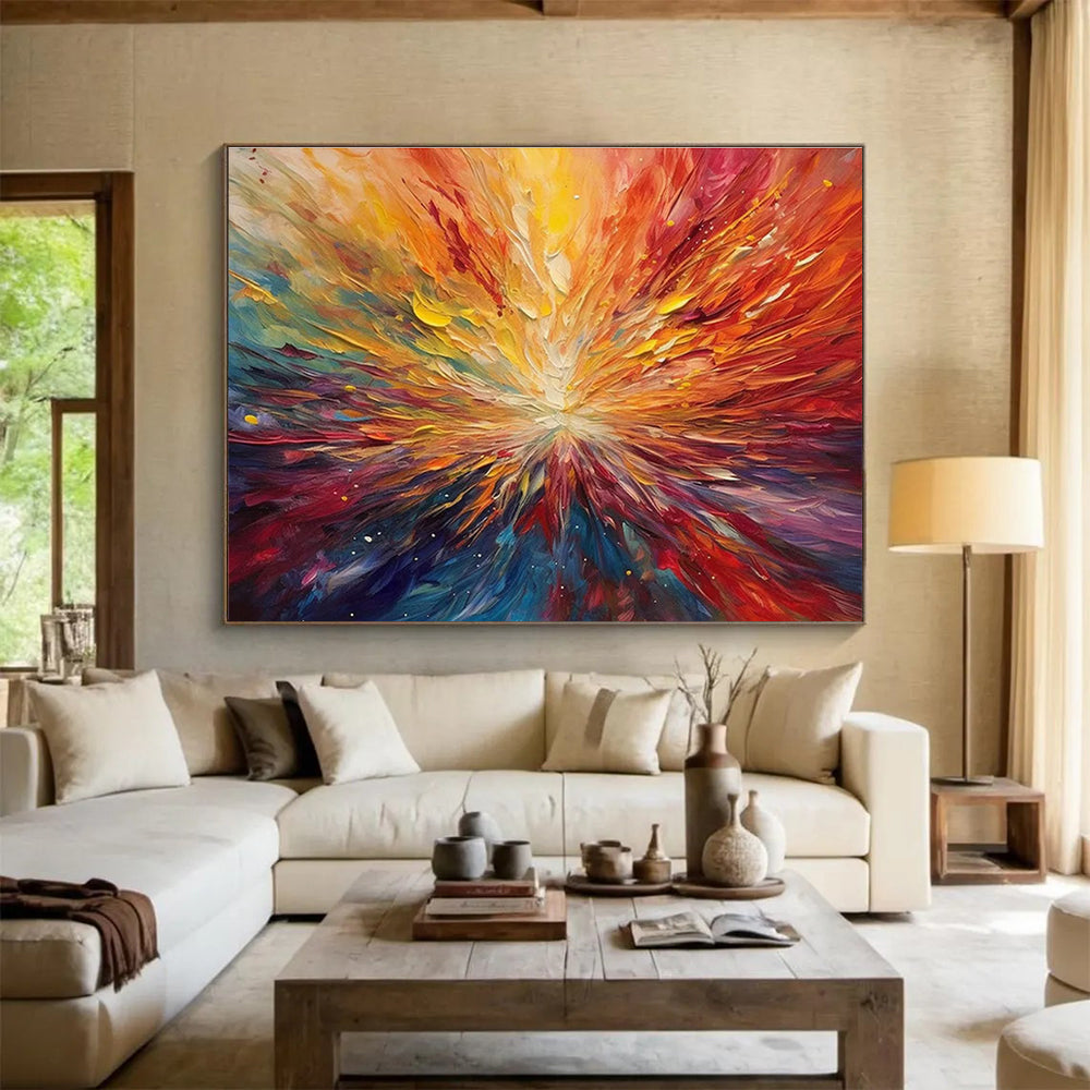 Color Burst Abstract Painting with Vivid Rainbow Hues THY301