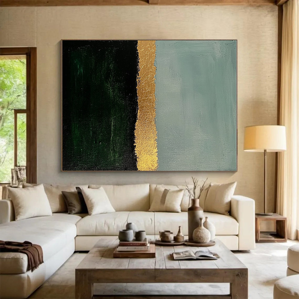 Teal Gold and Green Abstract Painting with Textured Stripes GER191