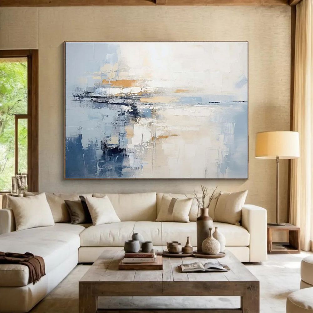 Blue and White Tones Light - toned Abstract Painting THY089