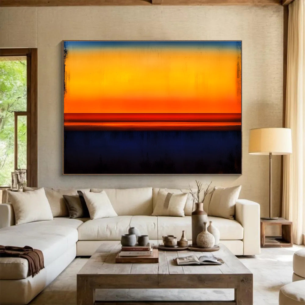 Vibrant Sunset Abstract Painting with Orange Yellow and Blue DYP214