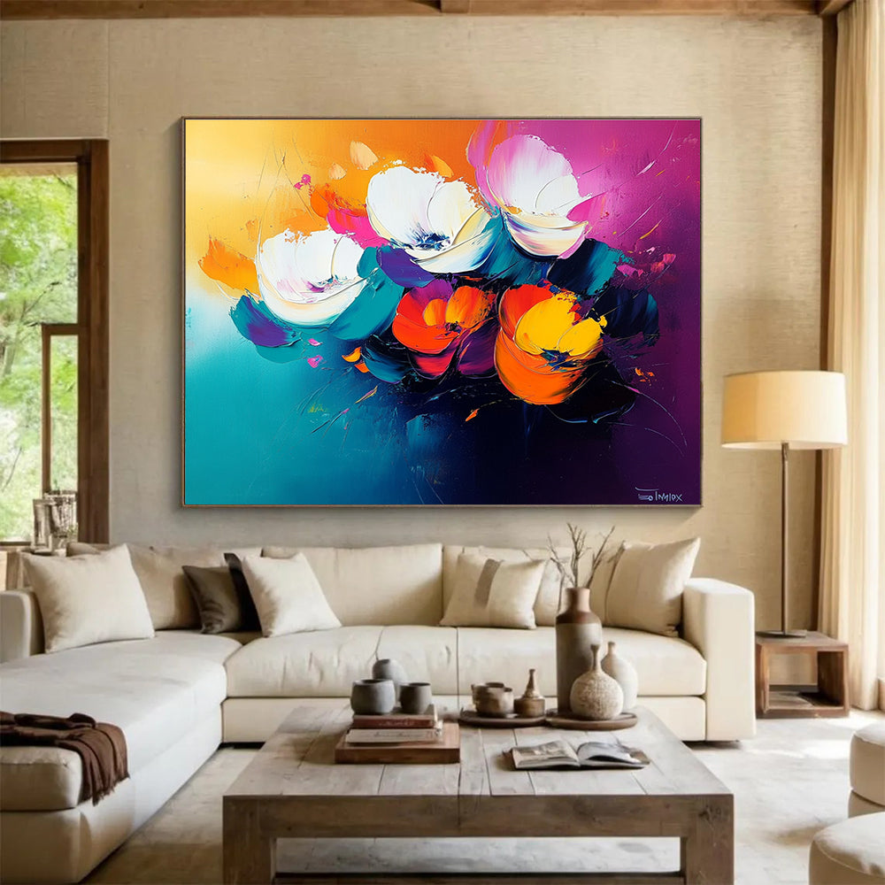 Vibrant Flower Bouquet Abstract Painting with Bold Colors DYP478