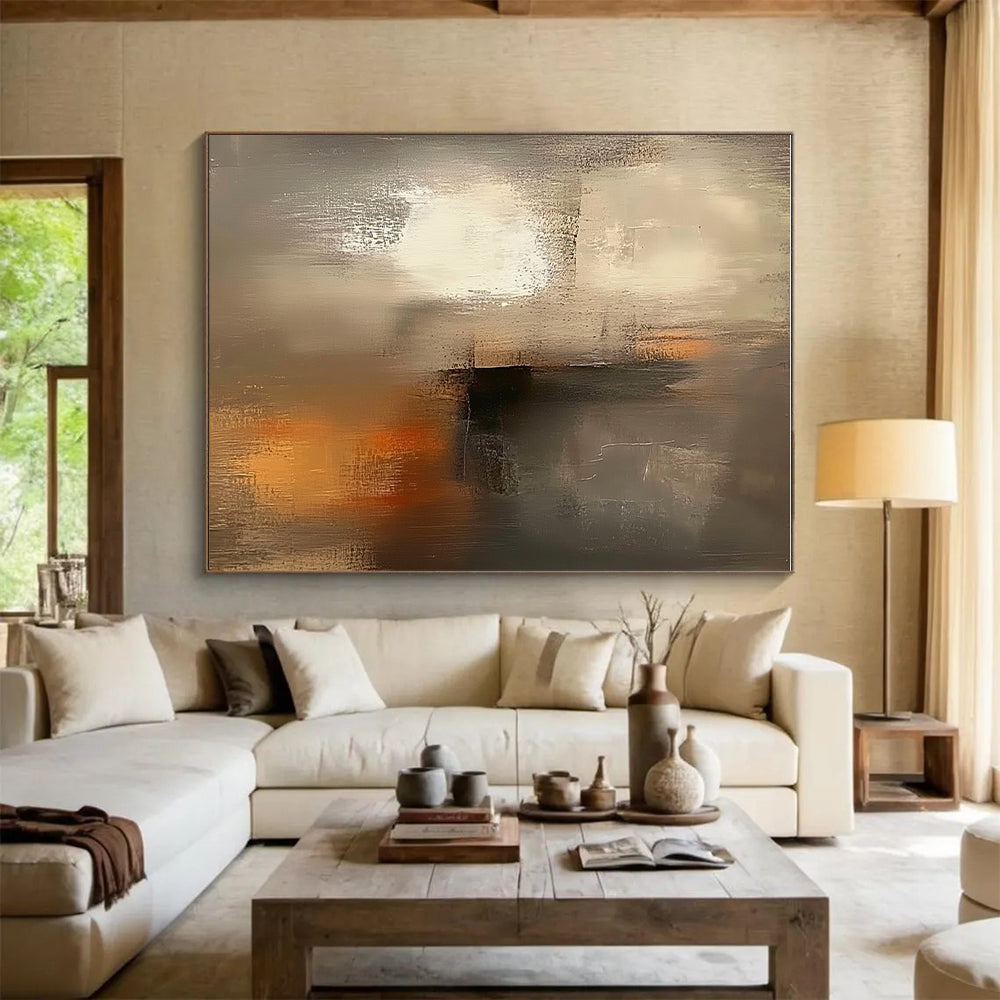 Muted Gray Abstract Painting with Subtle Warm Accents GER531
