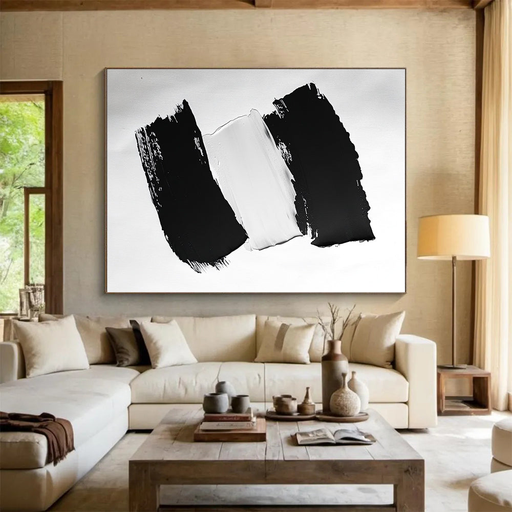 Black White Bold Brushstrokes Abstract Painting GER822