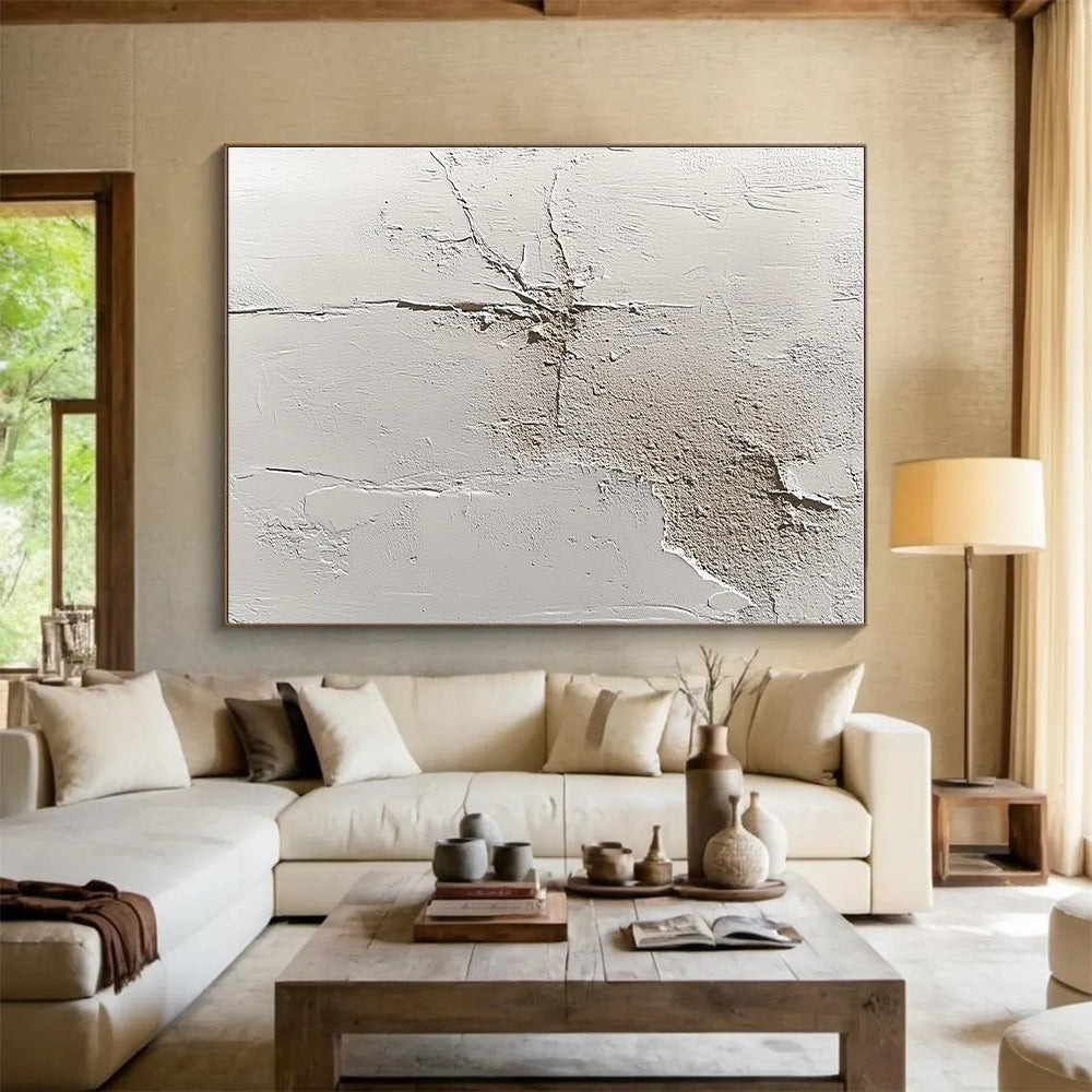 Cracked White Abstract Painting with Textured Surfaces GER095