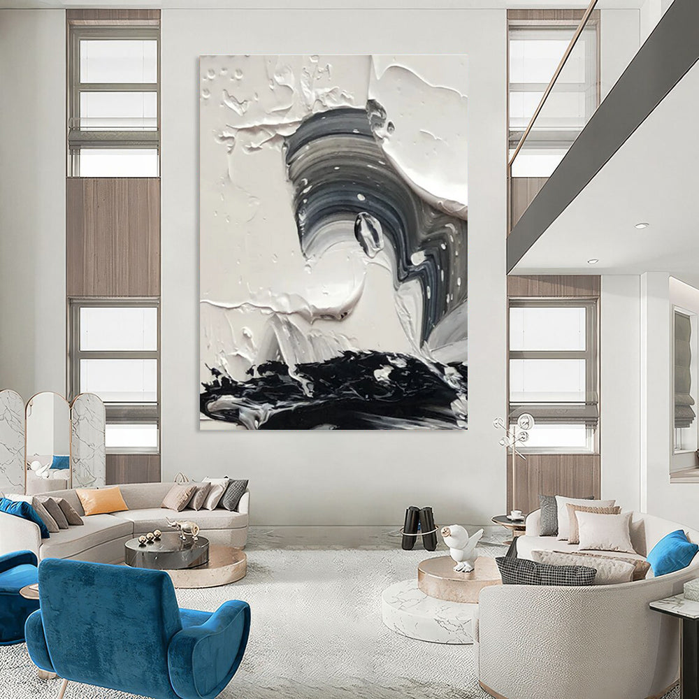 Monochrome Impasto Swirl Abstract Painting with Fluid Textures ADGE444