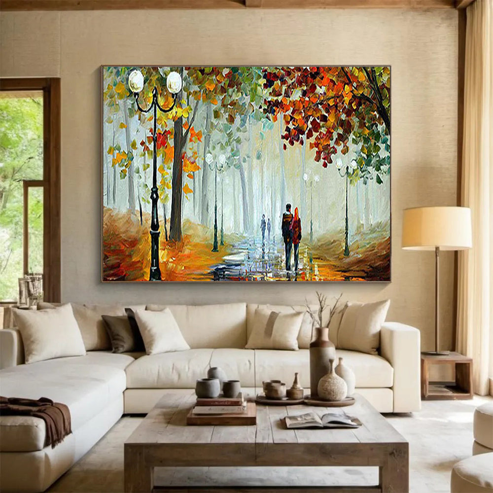Autumn Park Stroll Abstract Painting with Warm Autumn Tones THY225