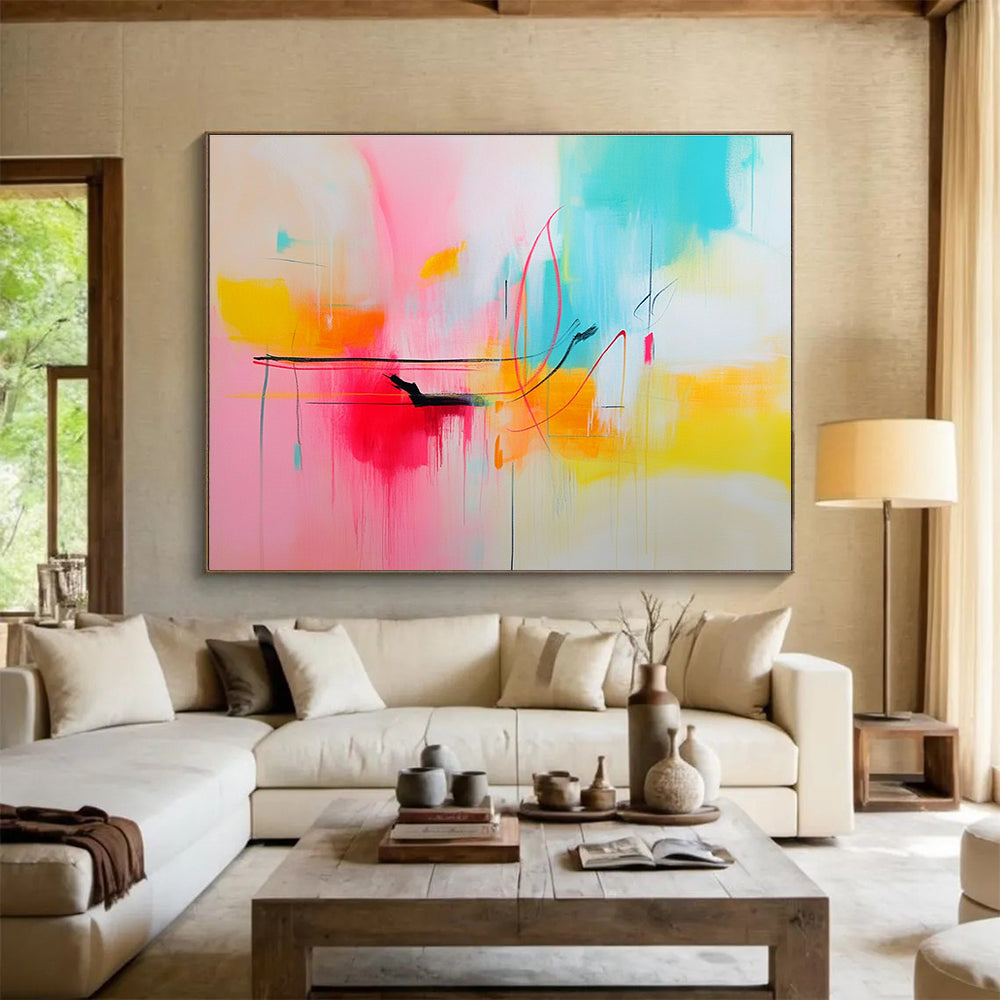 Colorful Pastel Abstract Painting with Delicate Lines DYP304