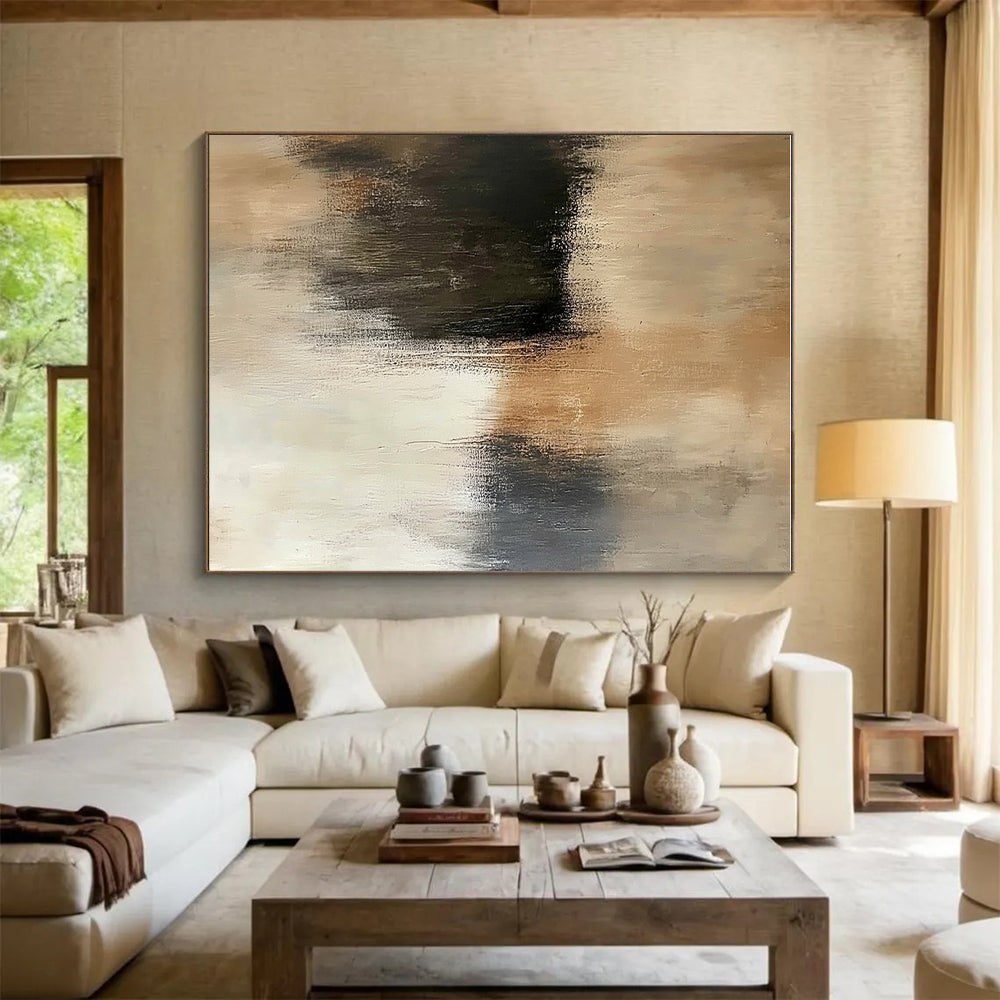 Beige and Black Abstract Painting with Subtle Contrasts GER545