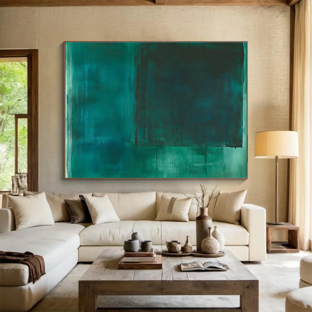 Deep Green Abstract Painting with Rectangular Forms DYP392