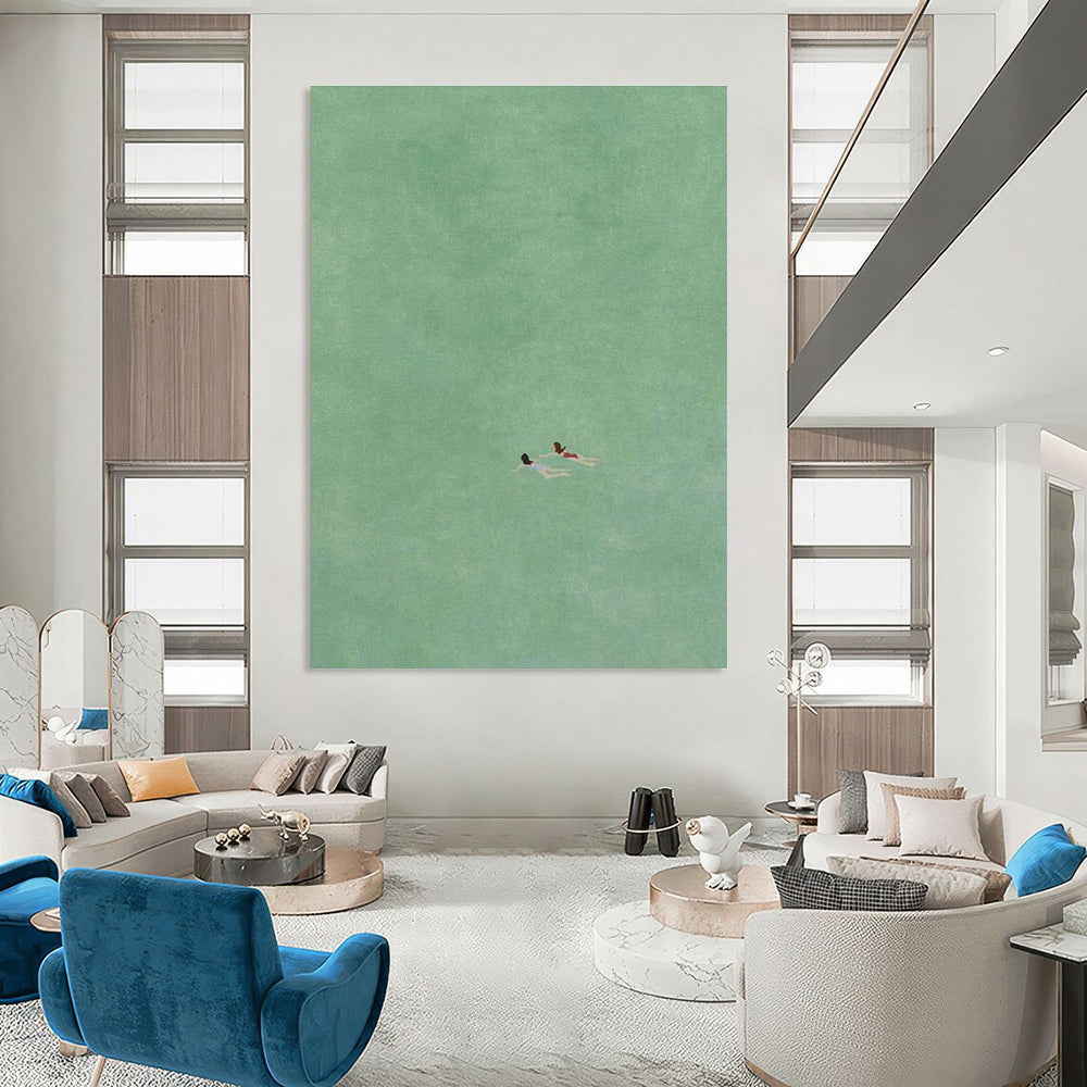 Two Figures Swimming in Green Abstract Painting ADGE305