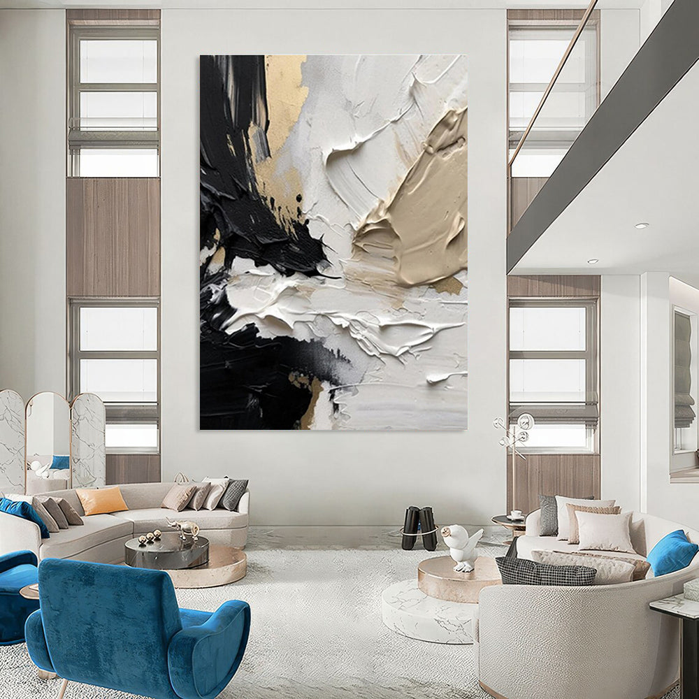 Black White and Gold Textured Abstract Painting ADGE301