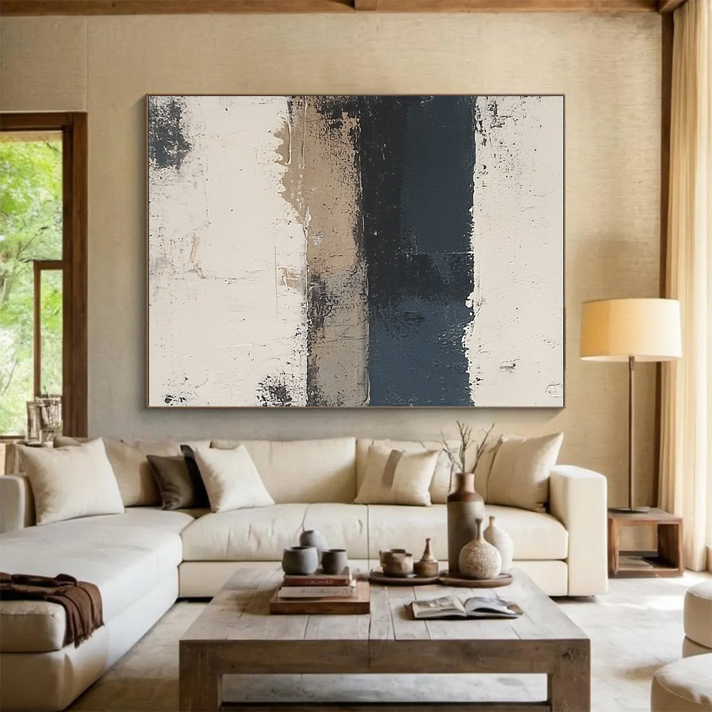 Black and Beige Abstract Painting with Textured Layers GER500
