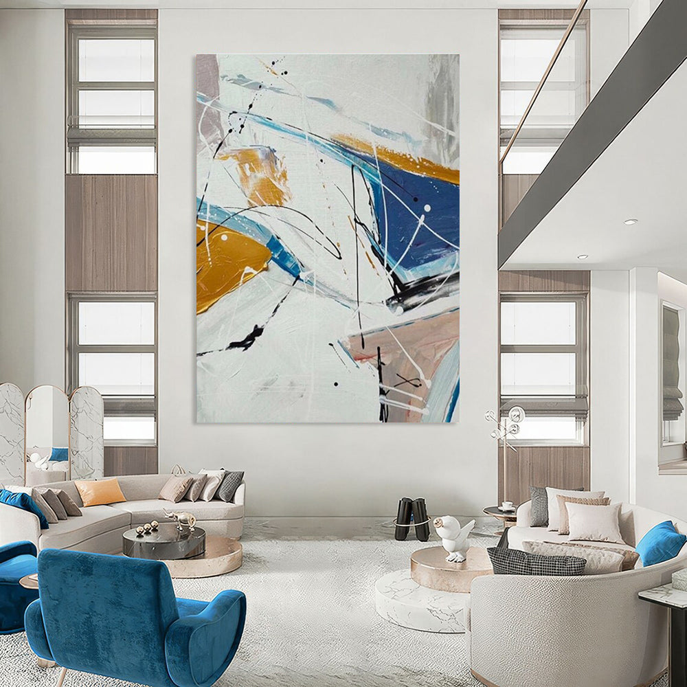 White Blue Yellow Black Abstract Painting ADGE049