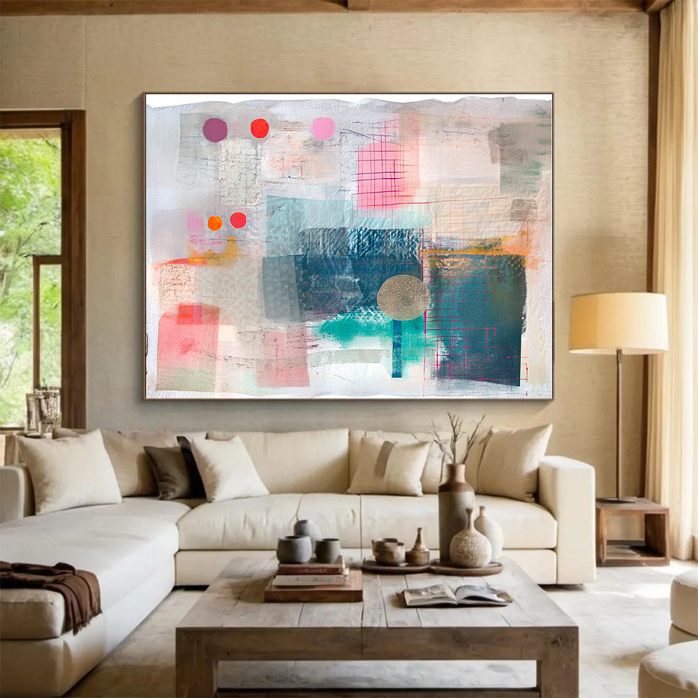 Colorful Geometric Mixed Media Abstract Collage Art GER203