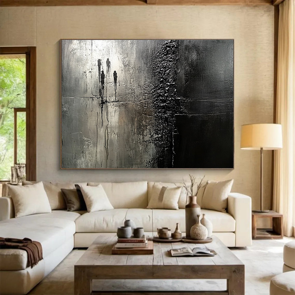 Black White Silhouette - Urban Scene Abstract Painting DYP038