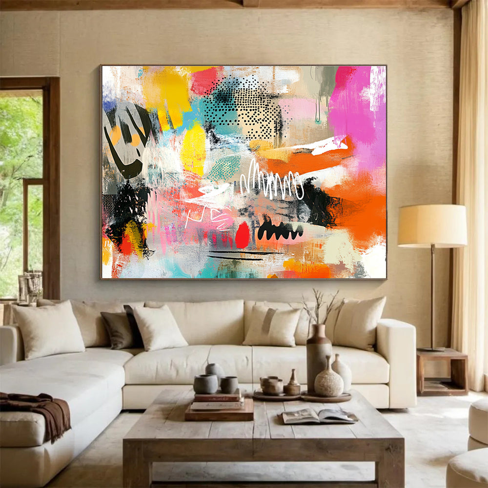 Colorful Mixed Media Abstract Painting with Dots and Lines DYP168