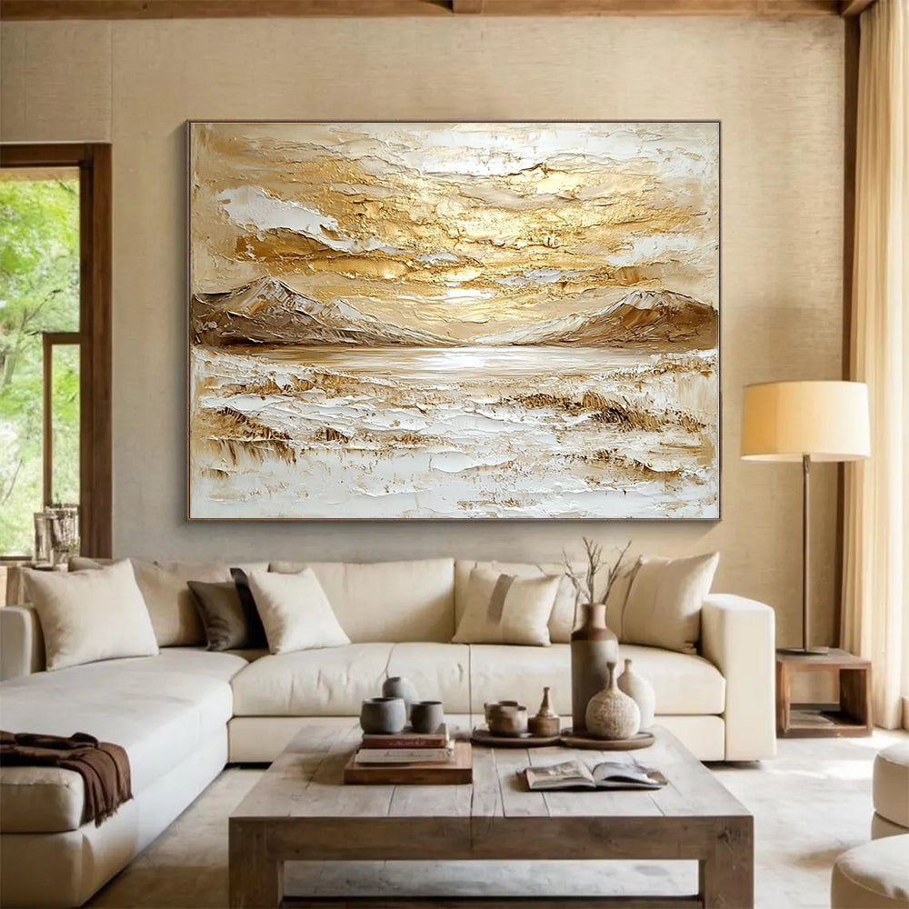 Gold and White Textured Landscape Abstract Painting DYP073