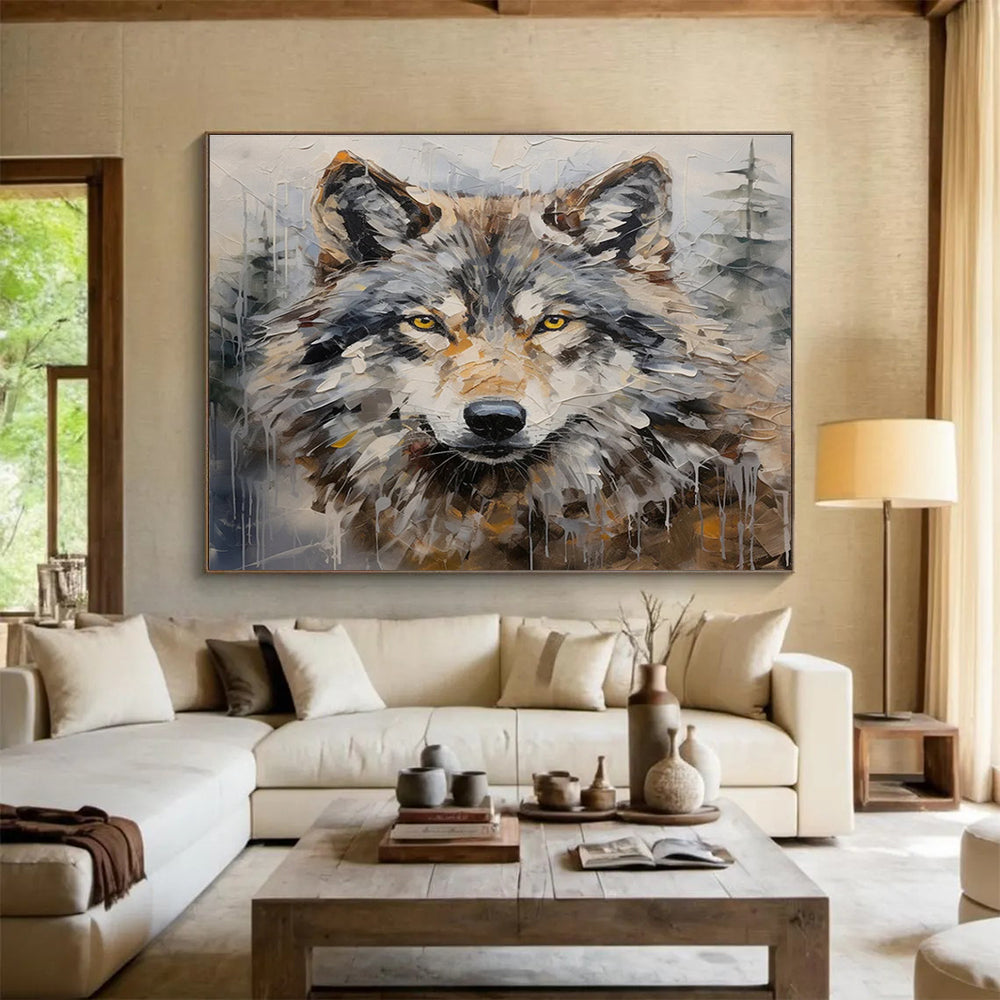 Grey Brown Wolf Portrait Abstract Painting THY077