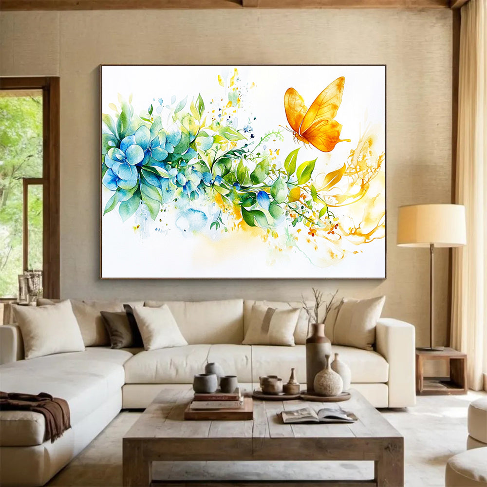 Butterfly and Flowers Watercolor Abstract Painting DYP158