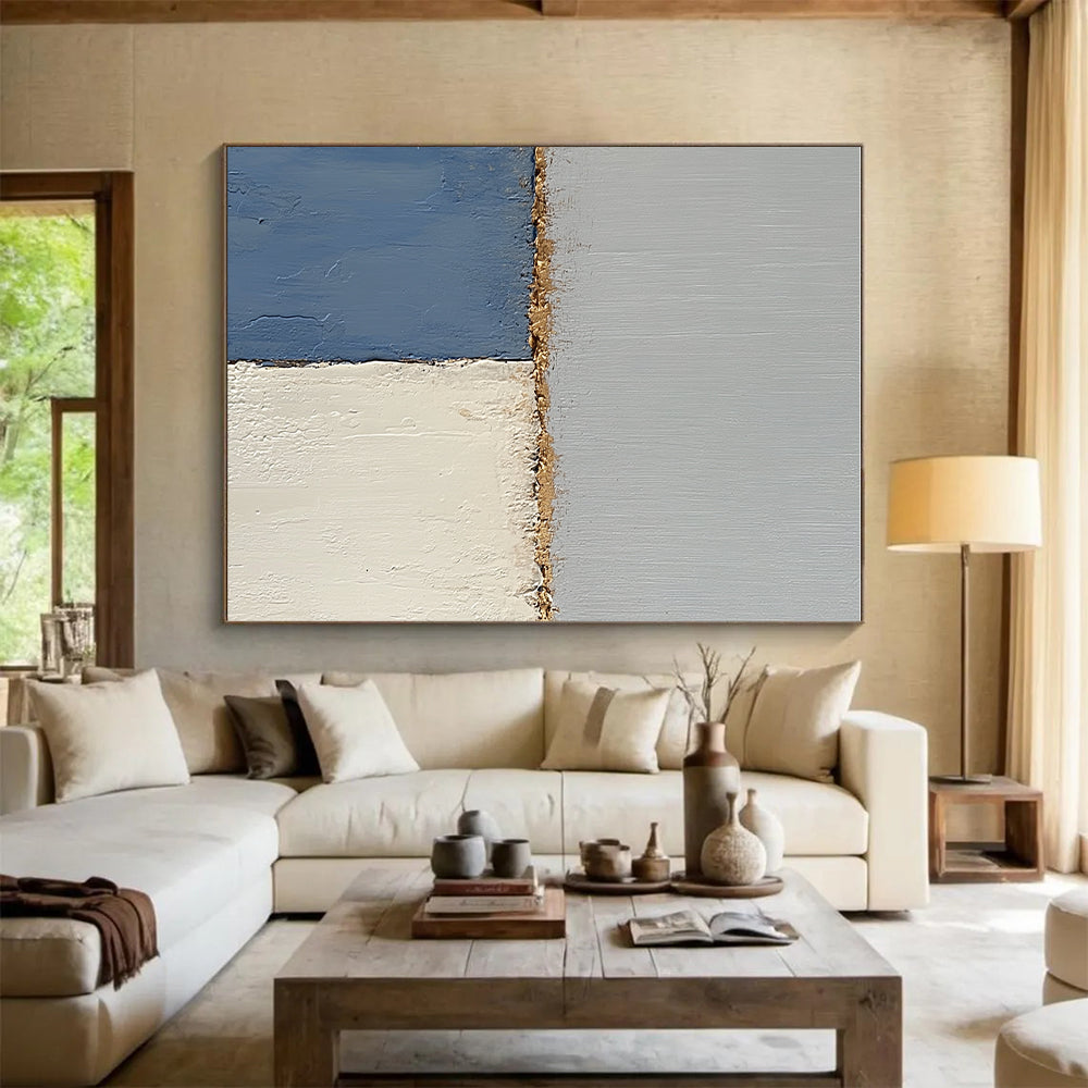 Blue and Gray Abstract Painting with Textured Edges GER165