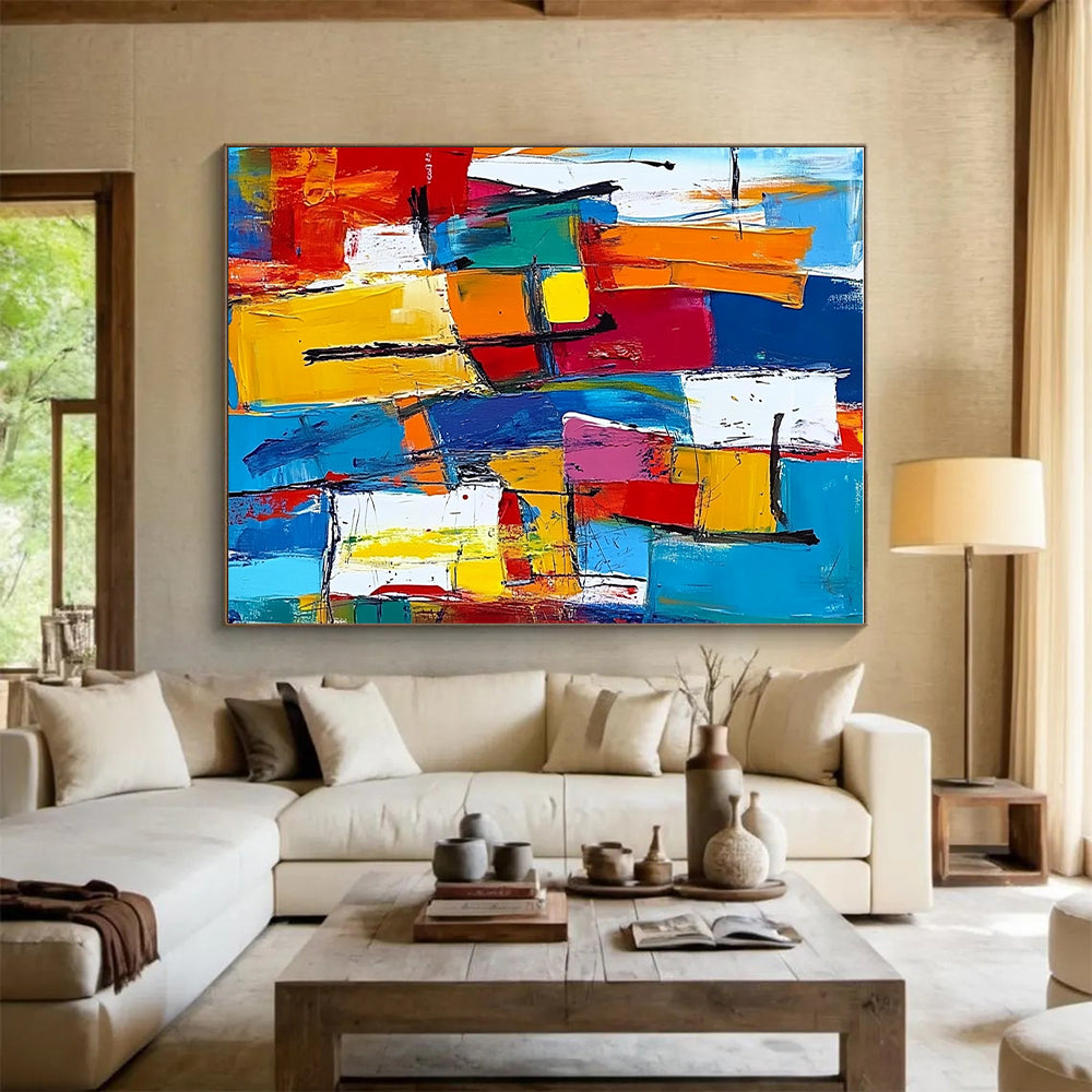Colorful Block Abstract Painting with Vibrant Geometry GER512