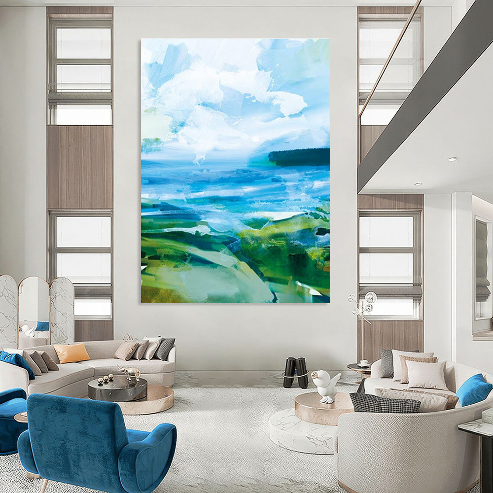 Colorful Coastal Abstract with Blue and Green Tones Painting ADGE183