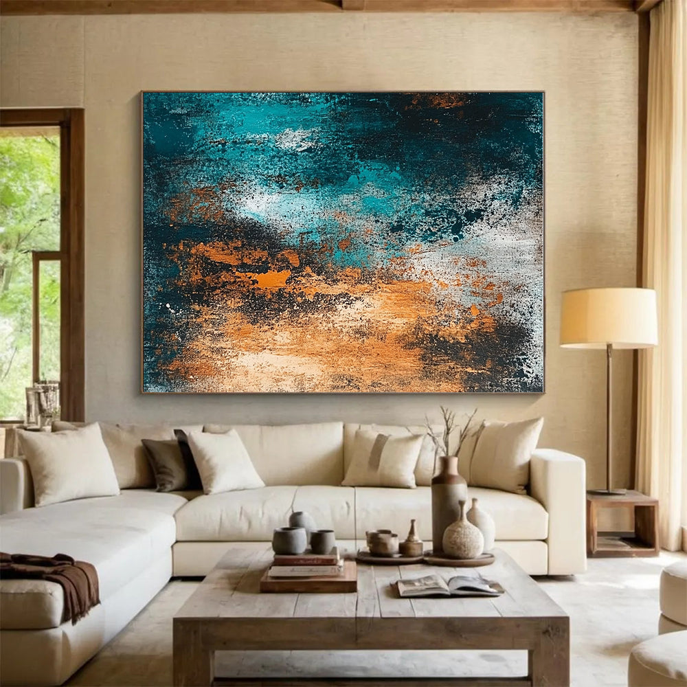 Teal and Orange Textured Abstract with Dynamic Layers GER289
