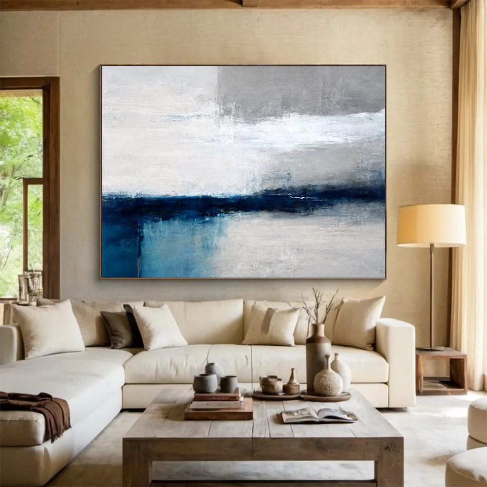 Grey Blue Minimalist Abstract Painting THY052