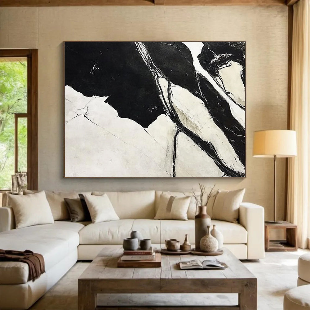 Black White Marble Abstract Painting with Intricate Veins GER744