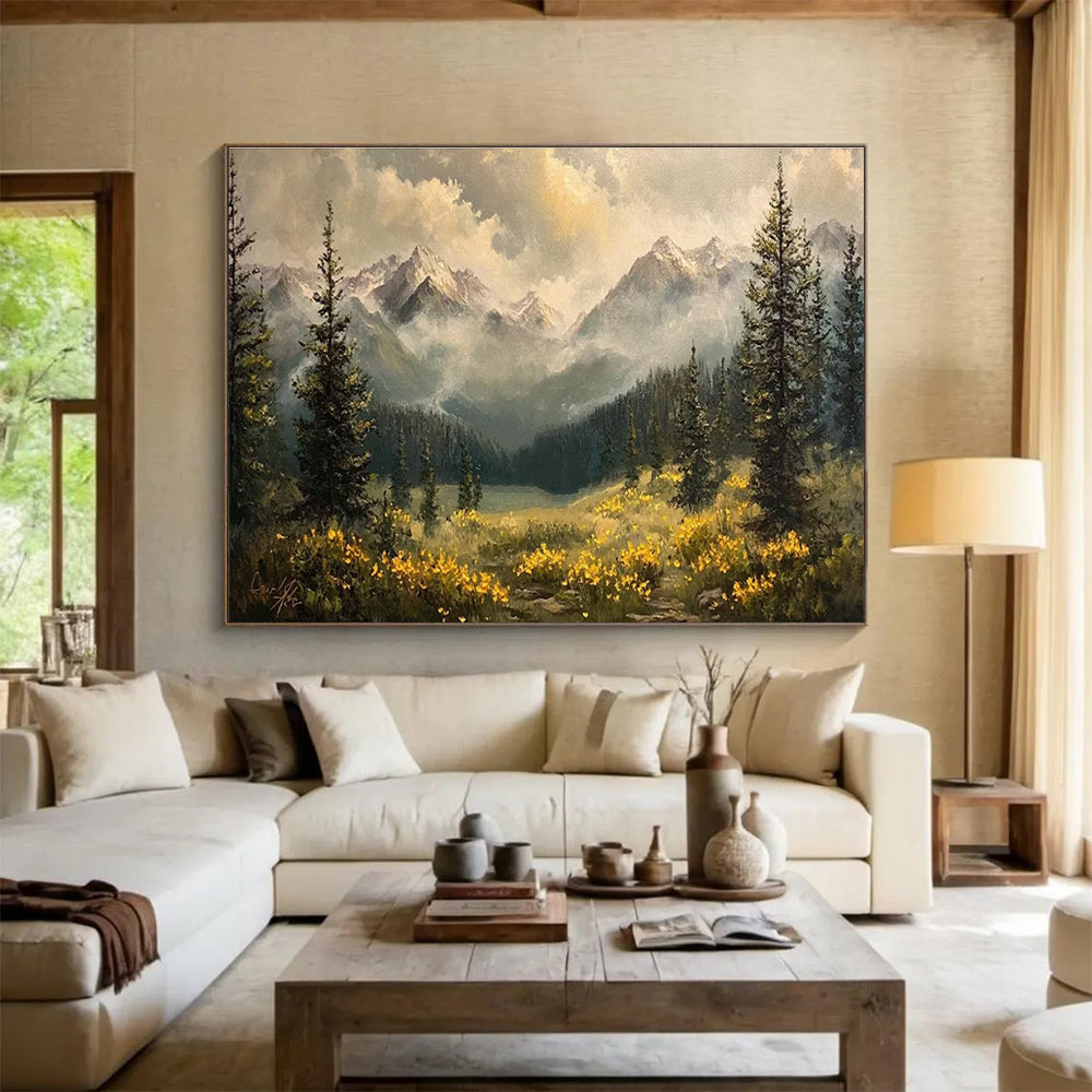 Mountain Valley with Wildflowers Abstract Painting THY420