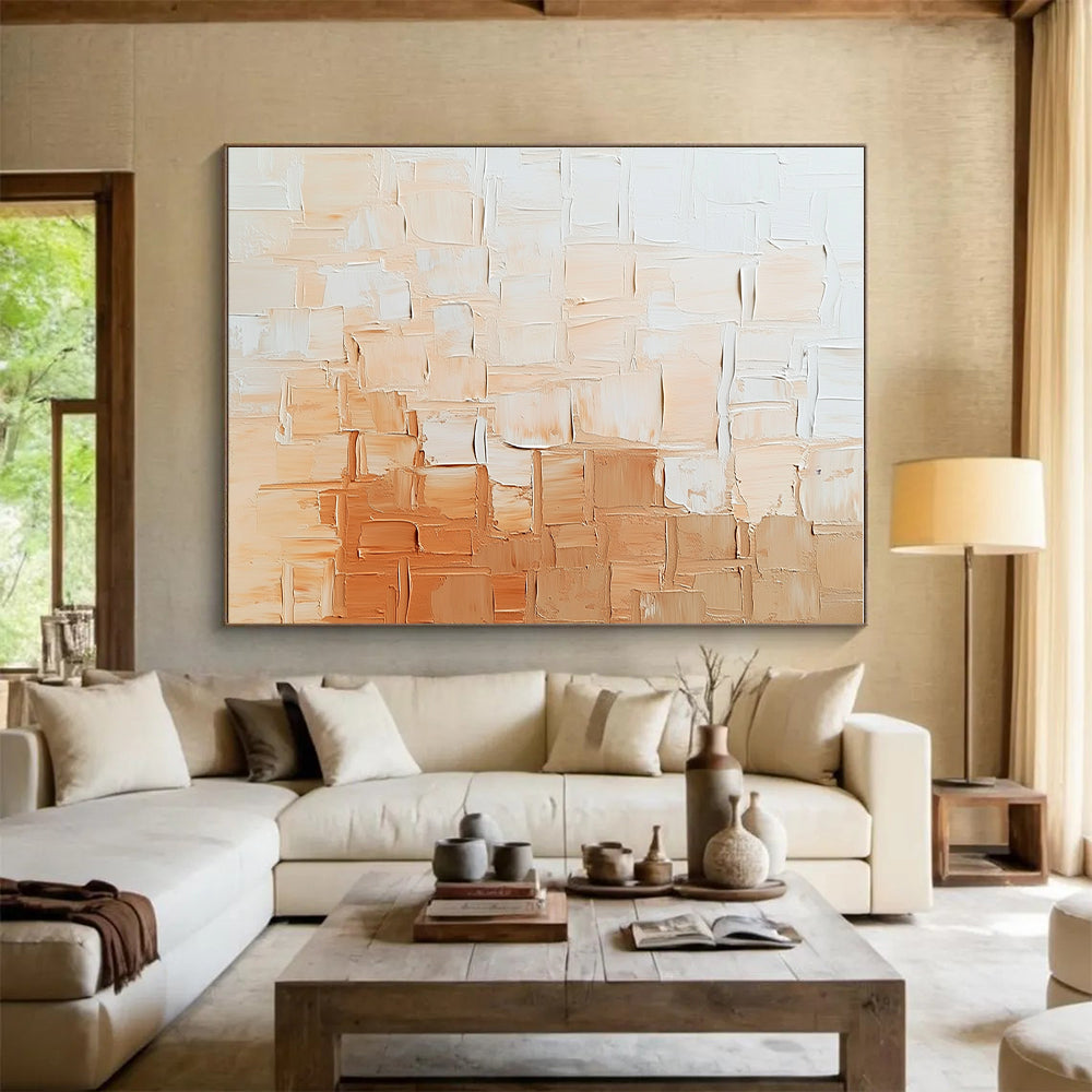 Beige White Textured Squares Abstract Painting GER864