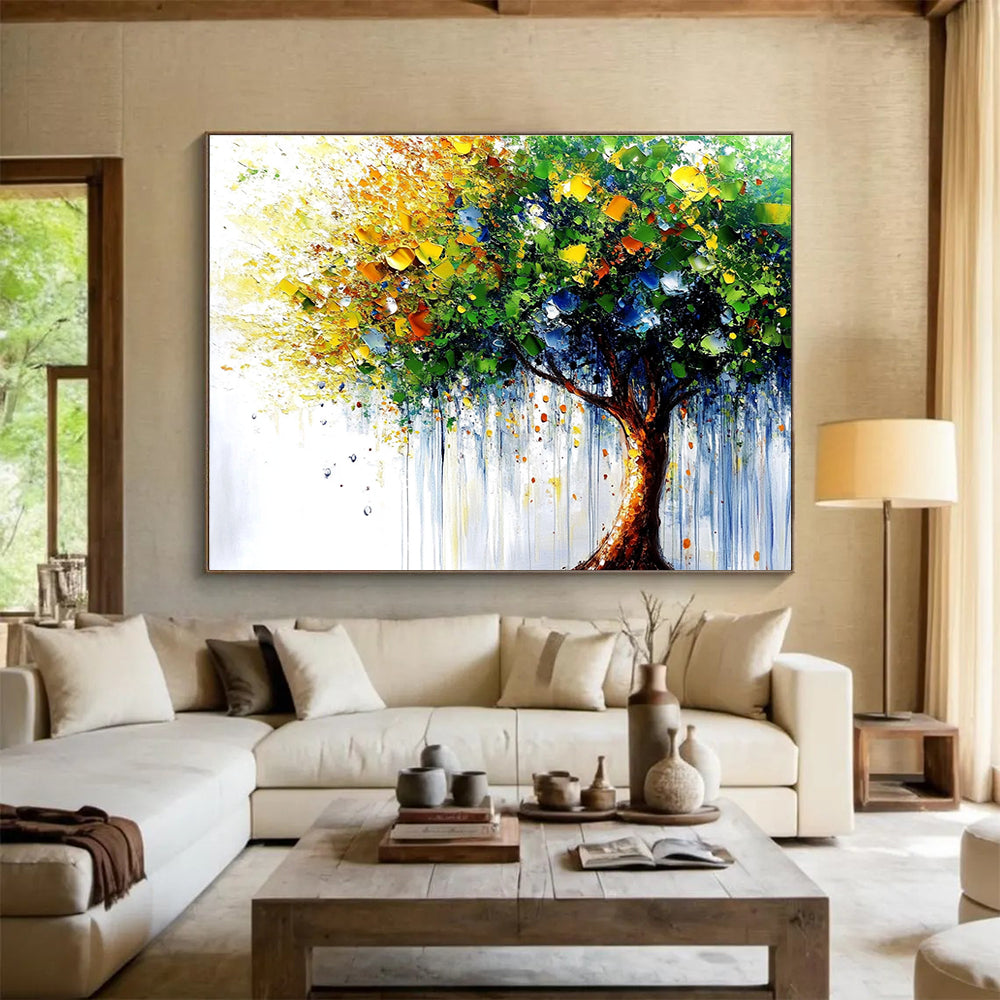Colorful Tree Abstract Painting with Dripping Paint DYP444