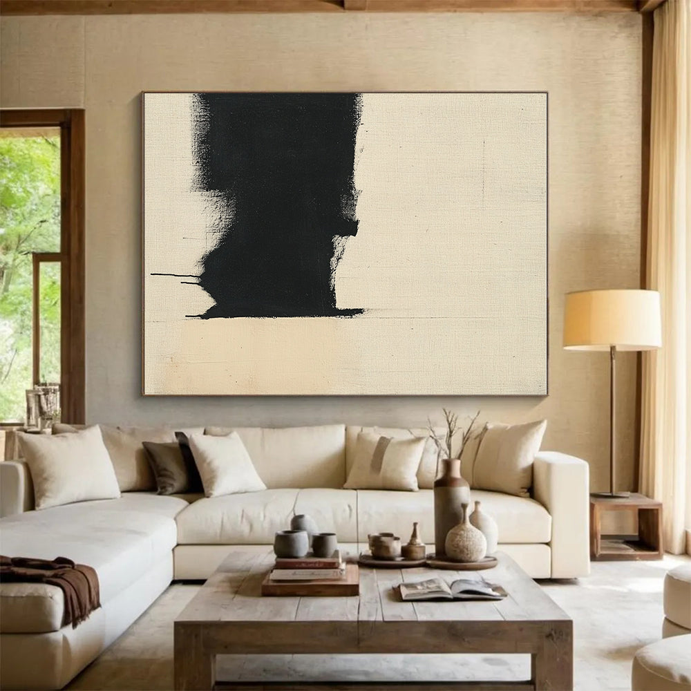Black and Beige Drip Abstract Painting with Raw Expression GER179