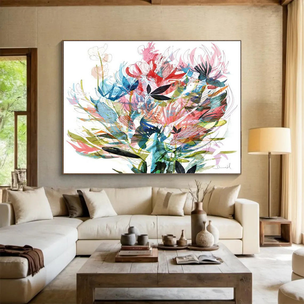 Colorful Floral Abstract Painting with Mixed Pastel Hues THY138