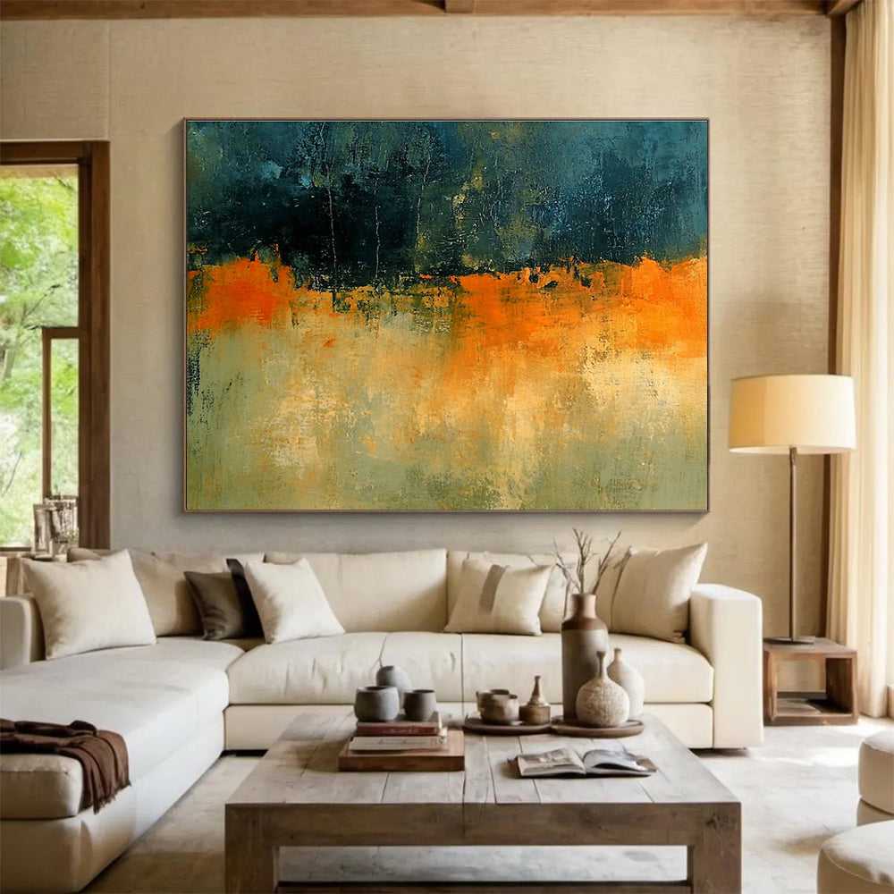 Dark and Orange Landscape Abstract Painting with Textured Layers DYP341