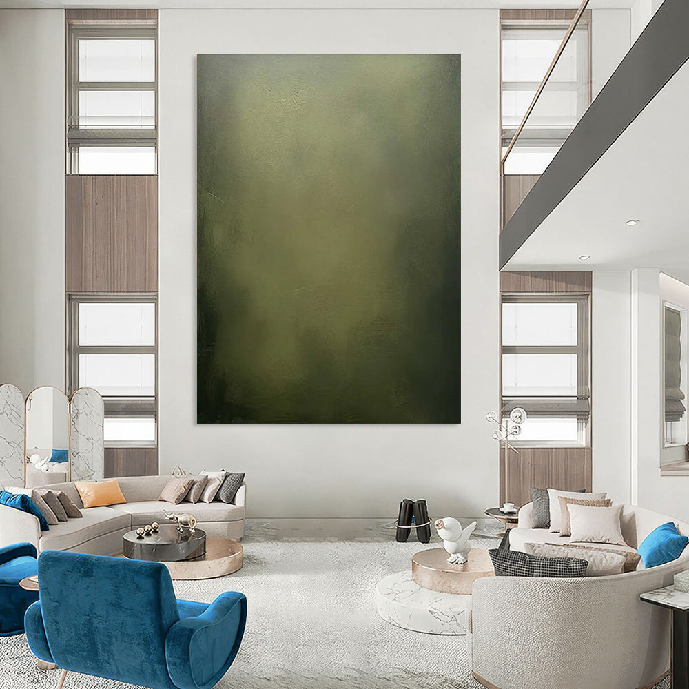 Olive Green Gradient Abstract Painting with Subtle Depth ADGE486