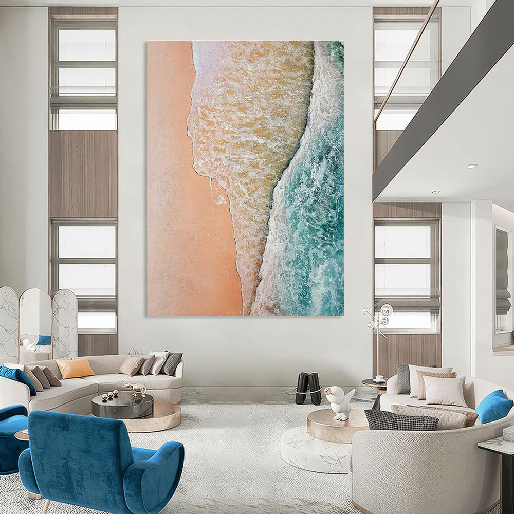 Peach Blue Green Aerial Abstract Painting ADGE044
